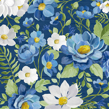 Blossom Blues 46103-447 Large Florals Dark Blue by Silvi Vassileva for Wilmington Prints