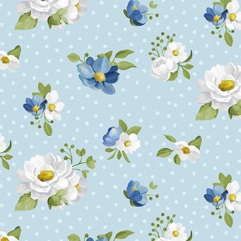 Blossom Blues 46105-407 Medium Floral Toss Light Blue by Silvi Vassileva for Wilmington Prints