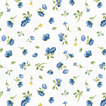 Blossom Blues 46106-147 Small Floral Toss White by Silvi Vassileva for Wilmington Prints