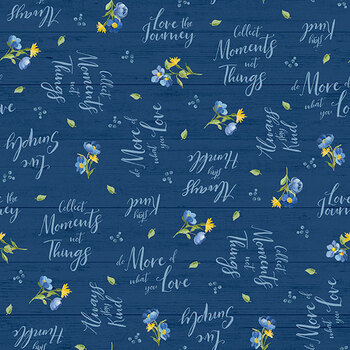 Blossom Blues 46107-445 Words All Over Dark Blue by Silvi Vassileva for Wilmington Prints