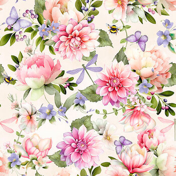 Fleur Amour 33951-263 Large Florals Cream by Nancy Mink for Wilmington Prints