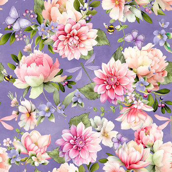 Fleur Amour 33951-663 Large Florals Purple by Nancy Mink for Wilmington Prints