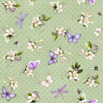 Fleur Amour 33952-727 Garden Polka Dot Green by Nancy Mink for Wilmington Prints
