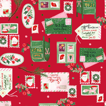 Letters to Santa 55776-1 Reindeer Mail Red by Jennifer Moore for Windham Fabrics