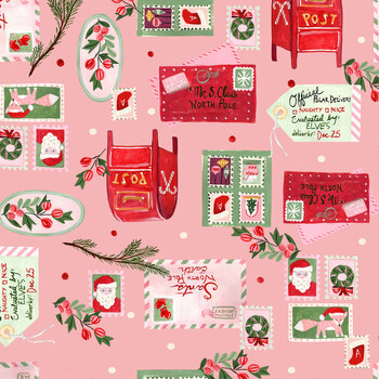 Letters to Santa 55776-2 Reindeer Mail Pink by Jennifer Moore for Windham Fabrics