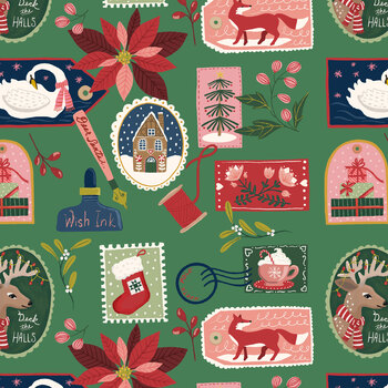 Letters to Santa 55777-3 Wrap it up Green by Jennifer Moore for Windham Fabrics