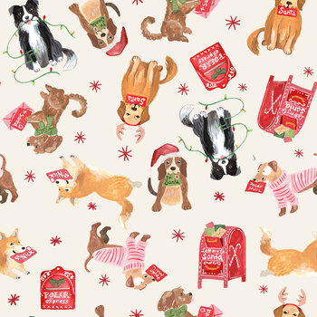 Letters to Santa 55780-4 Holiday Hounds White by Jennifer Moore for Windham Fabrics