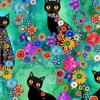 Purrsonality CAT-CD4601 Cats & Multi Floral Multi by Chong-A Hwang for Timeless Treasures Fabrics