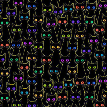 Purrsonality CAT-CD4604 Packed Multi Eye Cats Jet by Chong-A Hwang for Timeless Treasures Fabrics