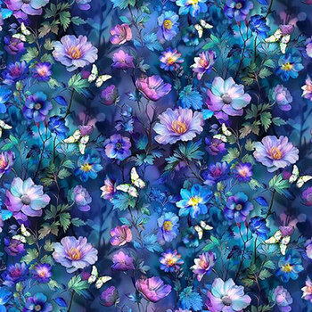 Ambrosia FLEUR-CD4619 Midnight Floral & Butterflies Midnight by Timeless Treasures Fabrics