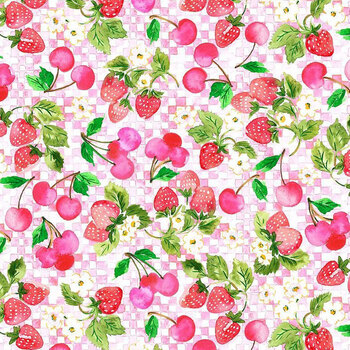 Berry Bliss FRUIT-CD4626 Strawberries & Cherries on Check Berry by Timeless Treasures Fabrics