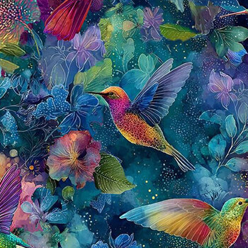 Vibrant Sky NATURE-CD4703 Hummingbirds & Floral Dream by Timeless Treasures Fabrics