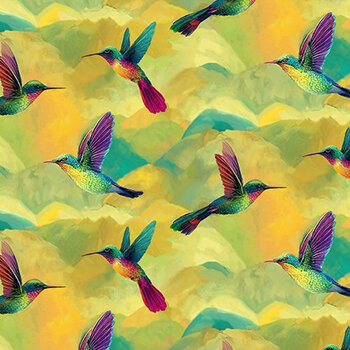 Vibrant Sky NATURE-CD4704 Hummingbirds Yellow by Timeless Treasures Fabrics