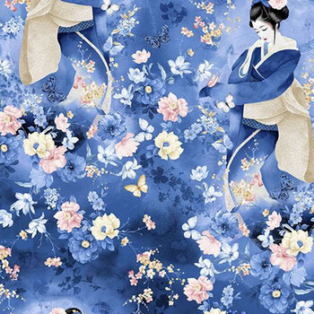 Sapphire SAPPHIRE-CD4661 Japanese Geisha & Floral Navy by Chong-A Hwang for Timeless Treasures Fabrics