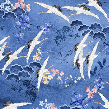 Sapphire SAPPHIRE-CD4663 Asian Cranes Blue by Chong-A Hwang for Timeless Treasures Fabrics