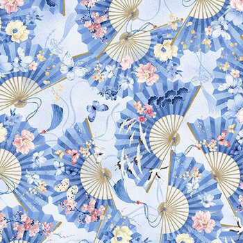 Sapphire SAPPHIRE-CD4664 Asian Floral Fan Sky by Chong-A Hwang for Timeless Treasures Fabrics