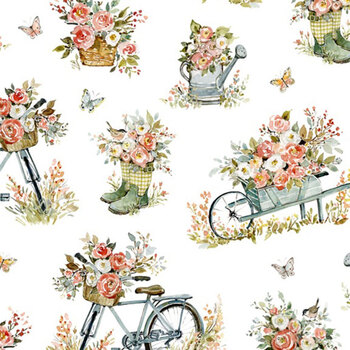 Nottingham Rose W105-052-157 Vignettes White by Susan Winget for White Owl Textiles