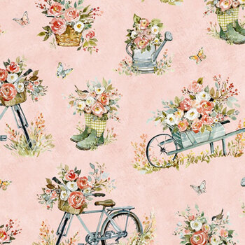 Nottingham Rose W105-052-557 Vignettes Pink by Susan Winget for White Owl Textiles