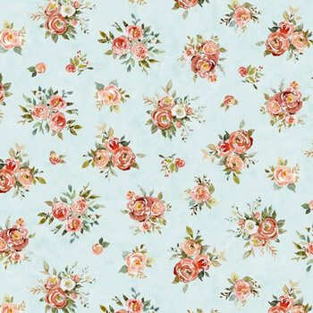 Nottingham Rose W105-054-758 Bouquets Teal by Susan Winget for White Owl Textiles