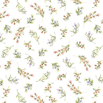 Nottingham Rose W105-056-158 Sprigs White by Susan Winget for White Owl Textiles