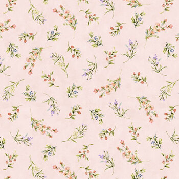 Nottingham Rose W105-056-558 Sprigs Pink by Susan Winget for White Owl Textiles