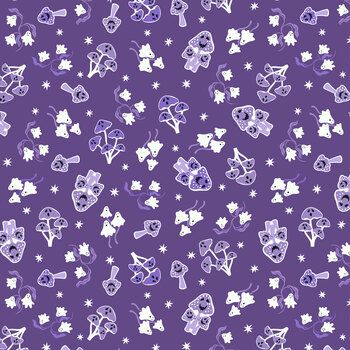 Haunted Hollow L114A Ghost Blooms and Mushrooms Purple by Lewis & Irene