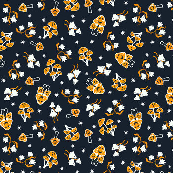 Haunted Hollow L114B Ghost Blooms and Mushrooms Orange by Lewis & Irene