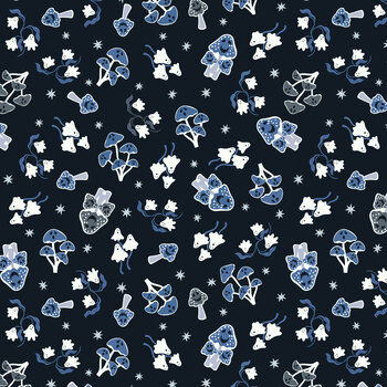 Haunted Hollow L114C Ghost Blooms and Mushrooms Blue by Lewis & Irene