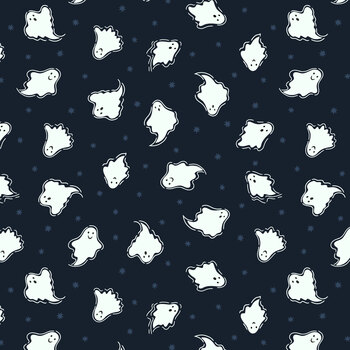 Haunted Hollow L117C Ghosts on Dark Midnight Blue by Lewis & Irene