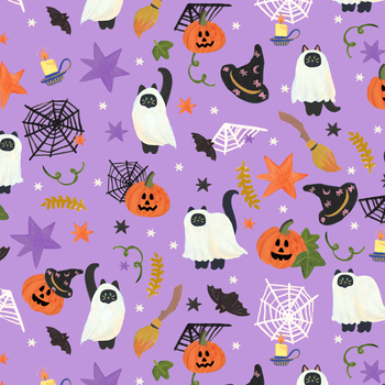 Happy Halloween WB095 Cats in Costume Mystic Mauve by Wee Blue Bell for Lewis & Irene