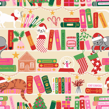 The Purrfect Christmas Chapter C157A Christmas Book Shelves on Cream by Lewis & Irene