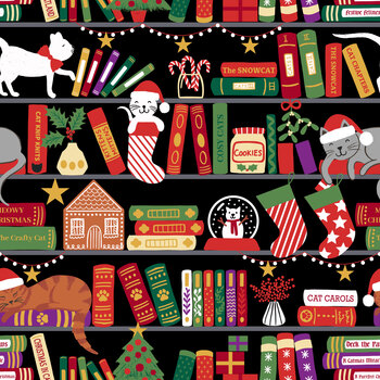 The Purrfect Christmas Chapter C157C Christmas Book Shelves on Charcoal by Lewis & Irene