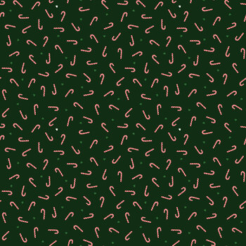 The Purrfect Christmas Chapter C158C Candy Canes on Dark Green by Lewis & Irene