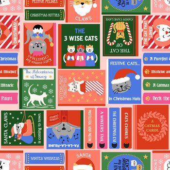 The Purrfect Christmas Chapter C159A Festive Cat Book Covers Multi Pink by Lewis & Irene