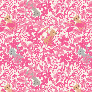 The Purrfect Christmas Chapter C162A Festive Floral Cats Pink by Lewis & Irene