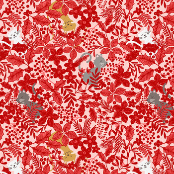 The Purrfect Christmas Chapter C162B Festive Floral Cats Red by Lewis & Irene