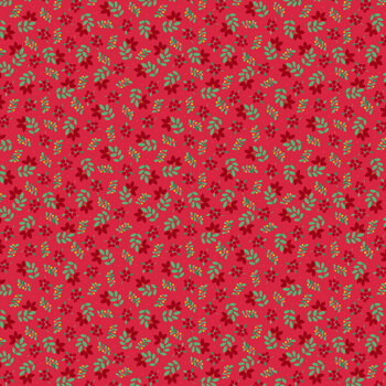 Merry Christmas C152B Ditzy Floral on Red by Lewis & Irene