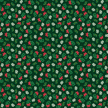 Merry Christmas C152C Ditzy Floral on Green by Lewis & Irene