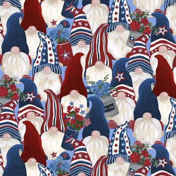 Red, White, & Gnome W180-014-715 Packed Gnomes Multi by Yvette St. Amant for White Owl Textiles