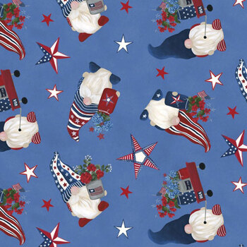 Red, White, & Gnome W180-015-717 Tossed Gnomes Blue by Yvette St. Amant for White Owl Textiles