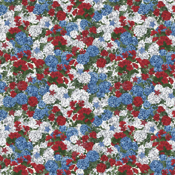 Red, White, & Gnome W180-016-715 Packed Floral Multi by Yvette St. Amant for White Owl Textiles
