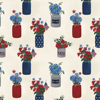 Red, White, & Gnome W180-018-157 Jars Cream by Yvette St. Amant for White Owl Textiles