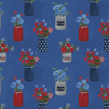 Red, White, & Gnome W180-018-757 Jars Dark Blue by Yvette St. Amant for White Owl Textiles