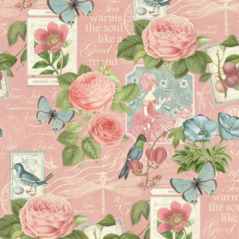 Botanical Tea W130-047-515 Sweet Chamomile Pink by Graphic 45 for White Owl Textiles