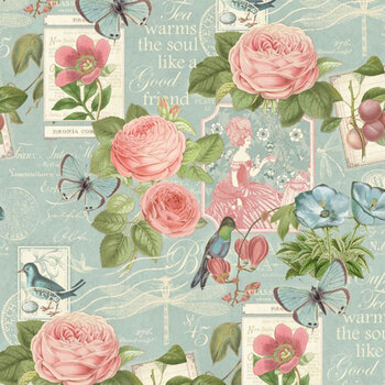 Botanical Tea W130-047-715 Sweet Chamomile Teal by Graphic 45 for White Owl Textiles