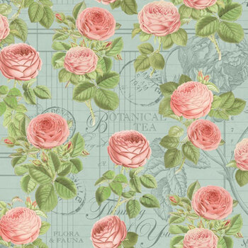 Botanical Tea W130-048-758 Flora Teal by Graphic 45 for White Owl Textiles