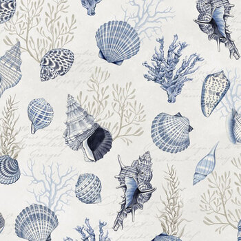 Coastal Treasures W100-036-179 Shells & Coral Ivory by Nicole Tamarin for White Owl Textiles
