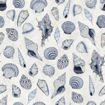 Coastal Treasures W100-037-117 Large Seashells Ivory by Nicole Tamarin for White Owl Textiles