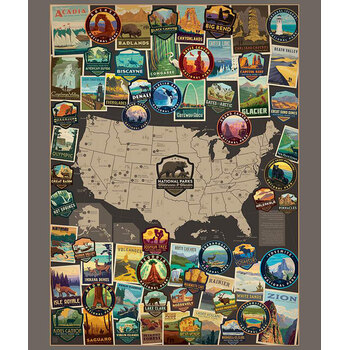 National Parks Wilderness & Wonder PD15090-PANEL Vertical Map Poster Panel by Anderson Design Group for Riley Blake Designs