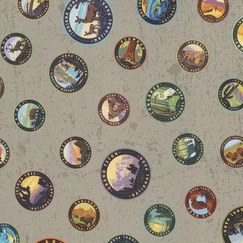 National Parks Wilderness & Wonder CD13292-GRAY Emblems by Anderson Design Group for Riley Blake Designs